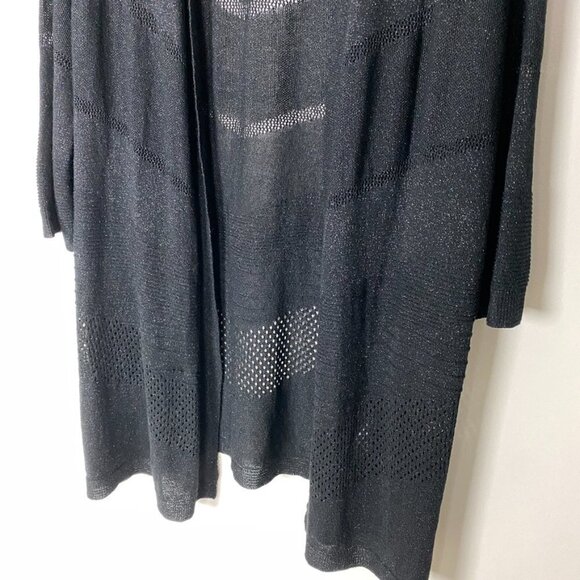 Chicos Shimmer Open Knit Cardigan Sweater Kimono Black Womens Large or Vanity 2 - Picture 4 of 7